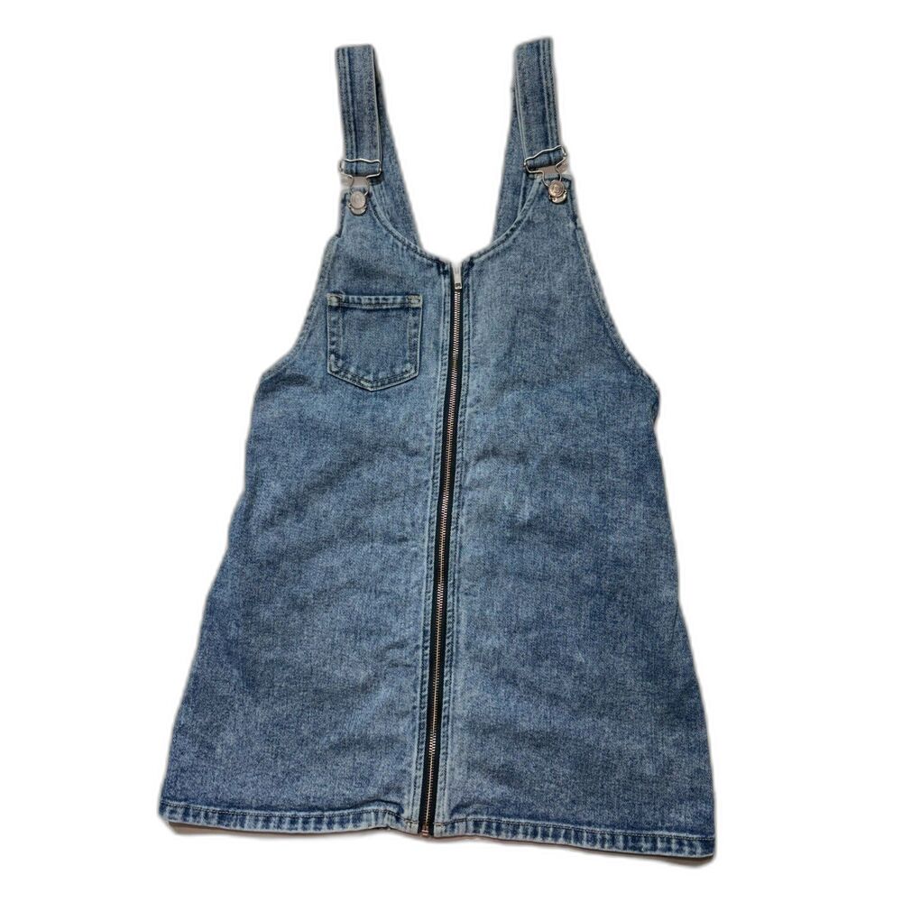 PacSun Denim Overall Dress Juniors M Acid Wash Zip Front Pinafore Mini Y2K
